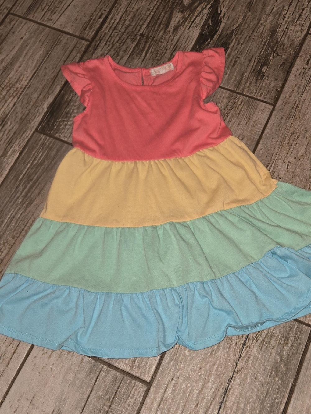 Kensie Girl Coral Pink & Yellow Tiered Rainbow Dress